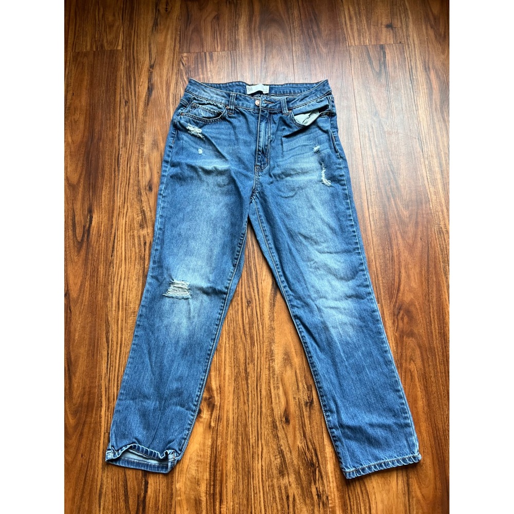 RSQ Mom Jean Women Size 13/31 Blue Distressed High Rise Straight Leg Excellent